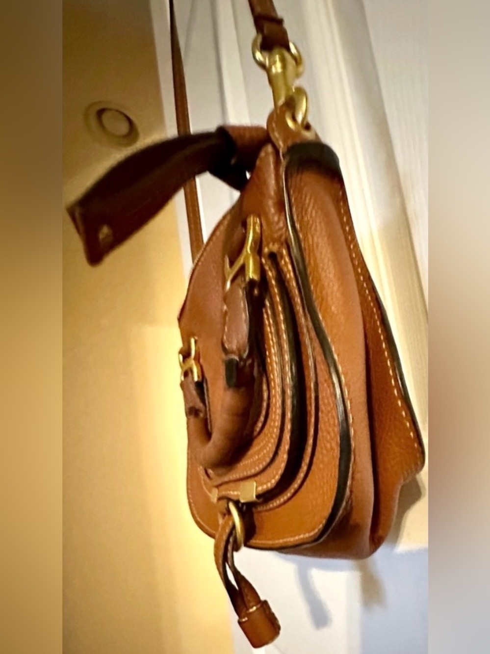Chloé Mini Marcie Crossbody Bag Tan Grained Leather Like New - Picture 9 of 16
